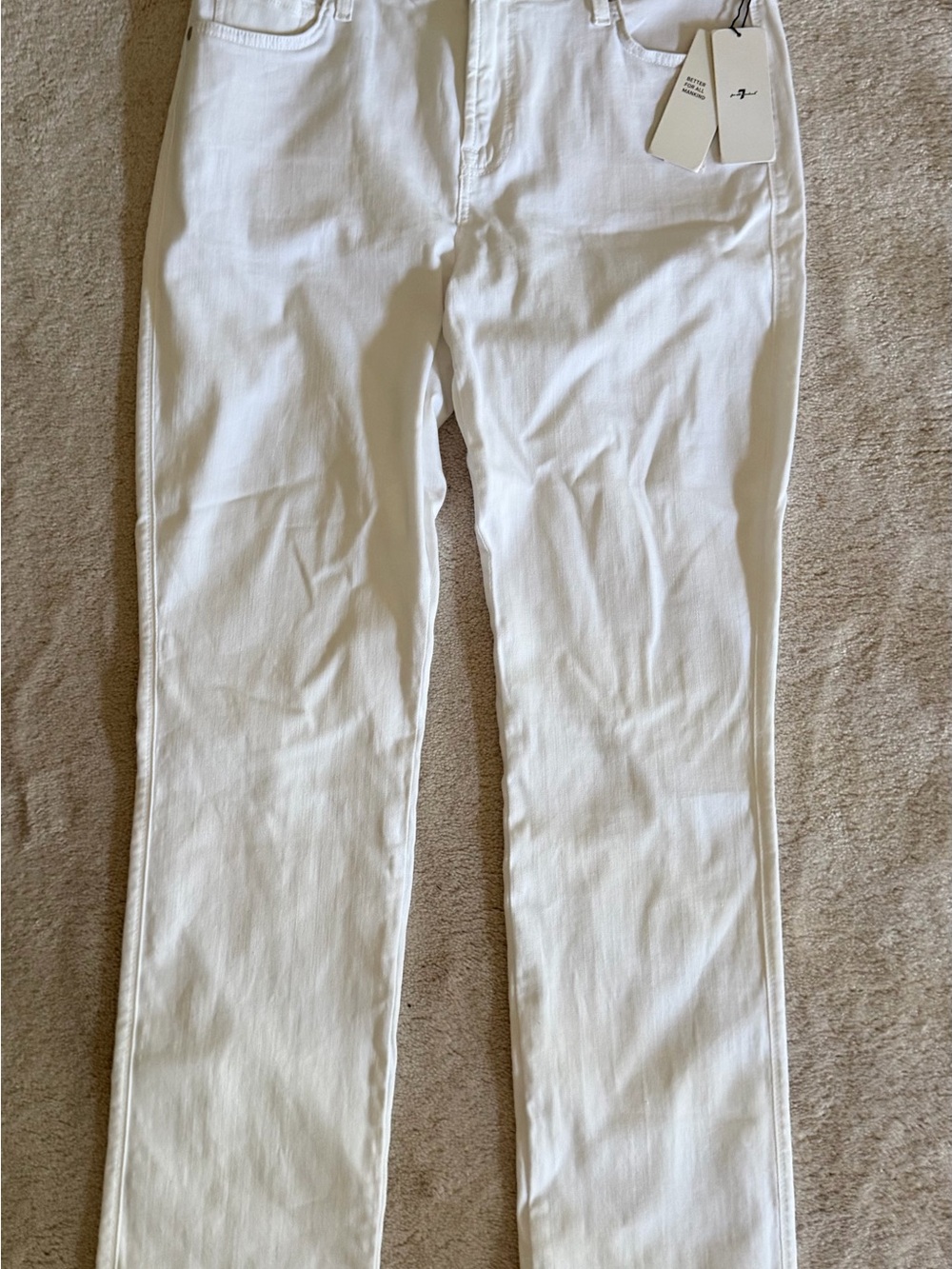 7 For All Mankind White Straight-Leg Jeans